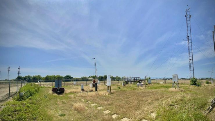 On a clear day, the little-known UC Davis weather station is barely noticeable to passersby, but it has been recording weather since the 1800s. Students monitor winds, temperature and other weather conditions each day. (Tiffany Dobbyn/UC Davis)